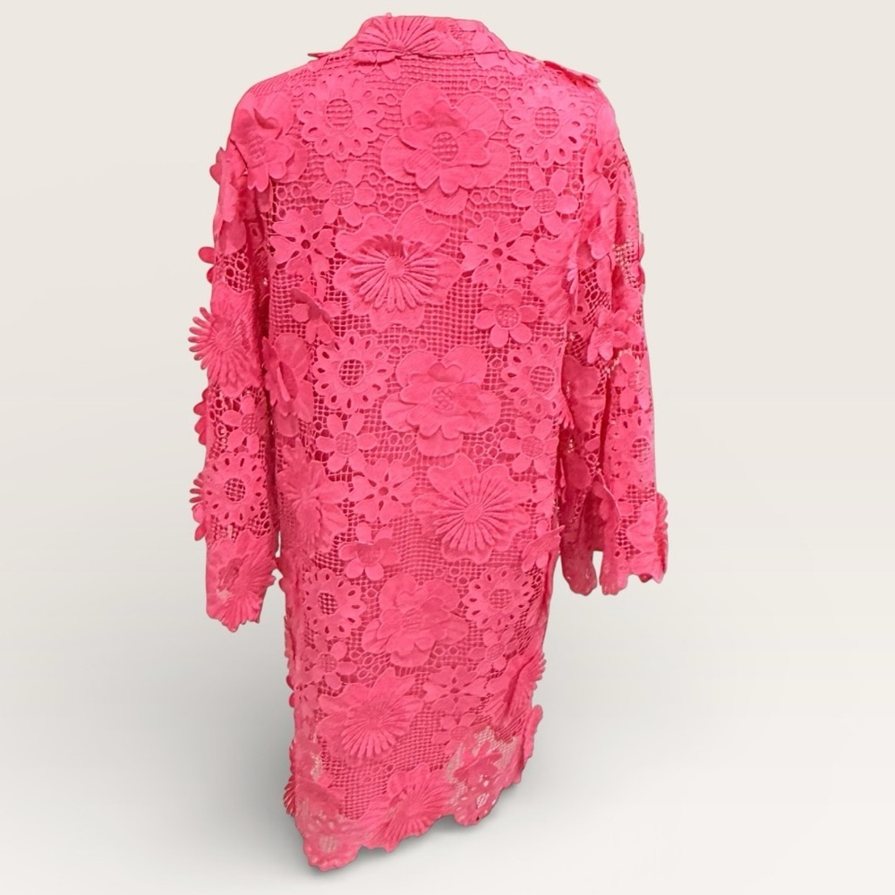 J.Marie Seraphina Pink Floral 3D Lace 3/4 Sleeve Kaftan Shift Short Dress NWT - Picture 7 of 12